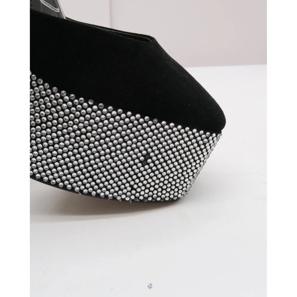 Gianni Bini Rhinestone Platform Heels Black Suede Block Heel Ankle Strap Pumps 8